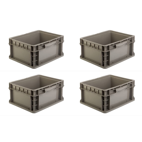 Hudson Exchange 12 x 15 x 7.5" (4 Pack) Straight Wall Handled Storage Container Tote, Gray/Brown