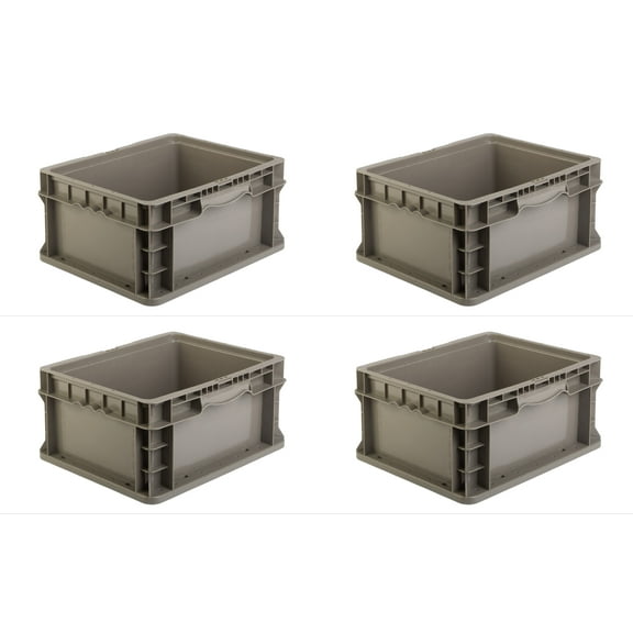 Hudson Exchange 12 x 15 x 7.5" (4 Pack) Straight Wall Handled Storage Container Tote, Gray/Brown