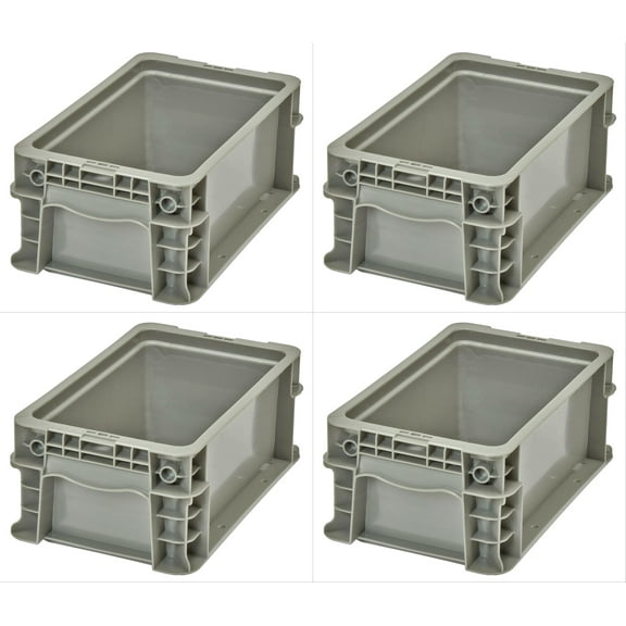 Hudson Exchange 12 x 7 x 5 (.75 Gallon, 4 Pack) Straight Wall Handled Storage Container Tote, Gray/Brown