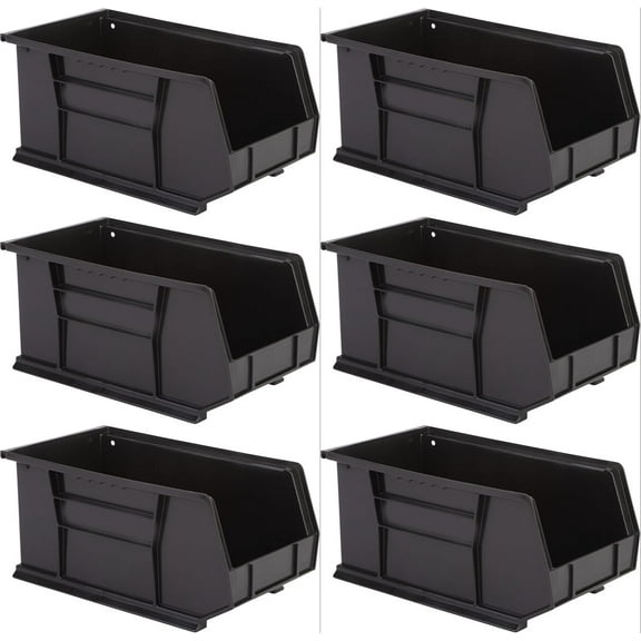 Hudson Exchange 15" x 8" x 7" (6 Pack) Plastic Stackable Storage Bin and Hanging Container, Black