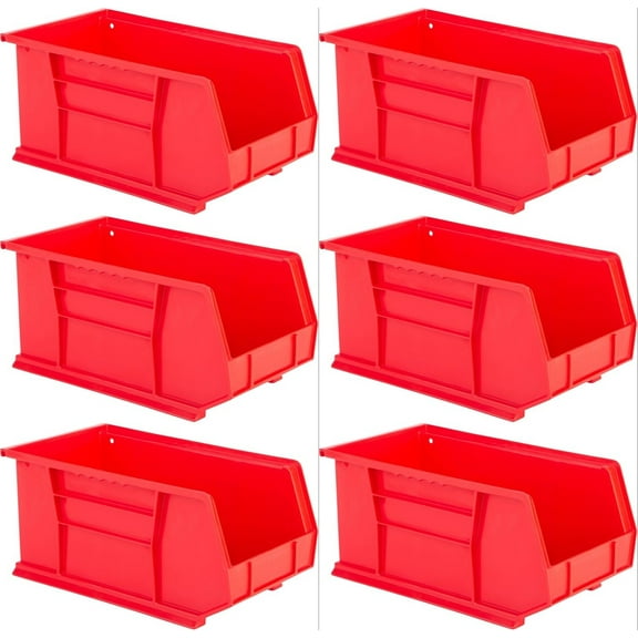 Hudson Exchange 15" x 8" x 7" (6 Pack) Plastic Stackable Storage Bin and Hanging Container, Red