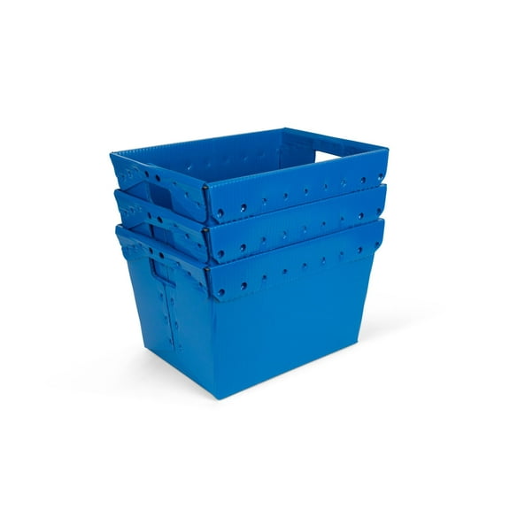 Hudson Exchange 18.25 x 13.25 x 11.75 (3 Pack) Corrugated Space Age Handled Storage Container Mail Tote, Blue