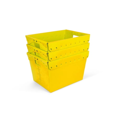 Hudson Exchange 18.25 x 13.25 x 11.75 (3 Pack) Corrugated Space Age Handled Storage Container Mail Tote, Yellow