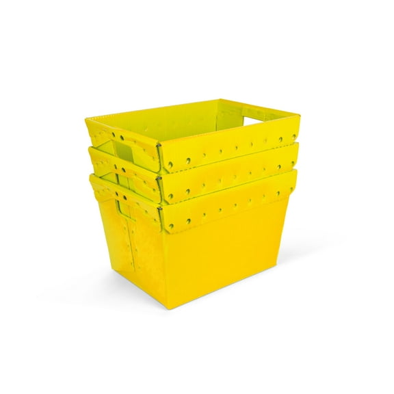 Hudson Exchange 18.25 x 13.25 x 11.75 (3 Pack) Corrugated Space Age Handled Storage Container Mail Tote, Yellow