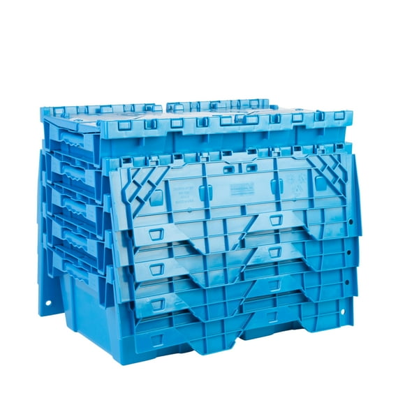 Hudson Exchange 19.6 x 11.6 x 7.3” (3.7 Gallon, 5 Pack) Storage Tote Distribution Container with Hinged Attached Lid, Blue