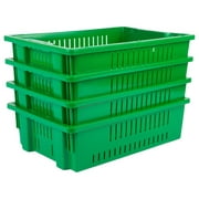 Hudson Exchange 20 x 13 x 5.6 4.5 Gallon, 4 Pack Agricultural Nest and Stack Vented Crate Handled Storage Container Tote, Green