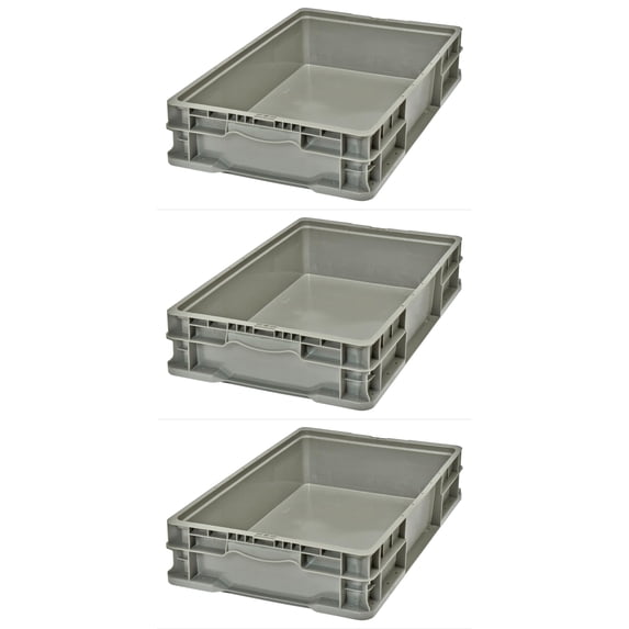 Hudson Exchange 24 x 15 x 5" (5.2 Gallon, 3 Pack) Straight Wall Handled Storage Container Tote, Gray/Brown