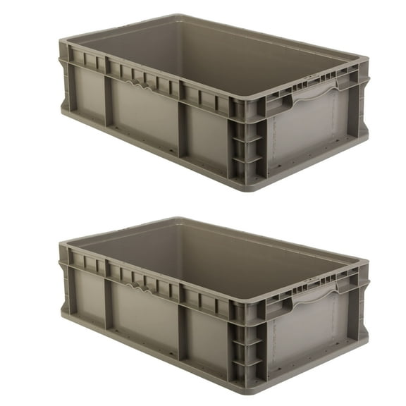 Hudson Exchange 24 x 15 x 7.5" (2 Pack) Straight Wall Handled Storage Container Tote, Gray/Brown