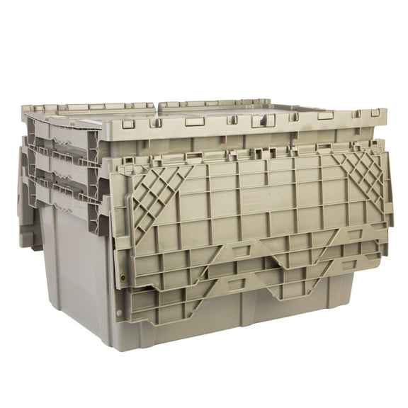 Hudson Exchange 27.3 x 17.2 x 12.6 (3 Pack) Storage Tote Distribution Container with Hinged Attached Lid, Gray/Brown