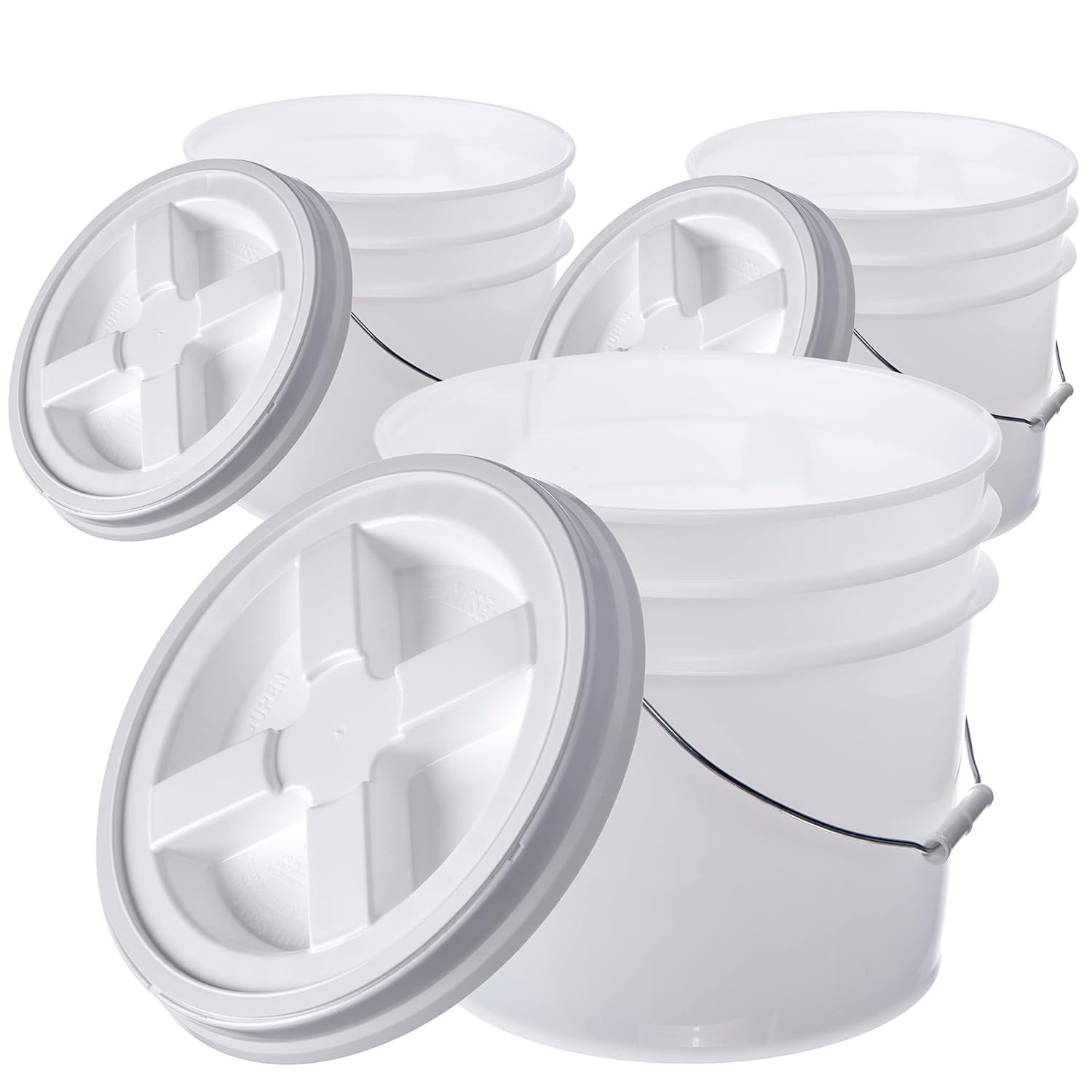 Hudson Exchange 3.5 Gallon (3 Pack) Bucket Pail Container with Gamma Seal Lid, Natural, (2006+2240-3)