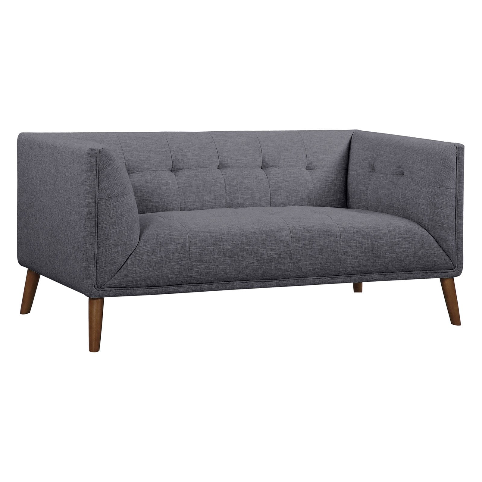 Hudson Compact Gray Linen Loveseat with Walnut Wood Legs