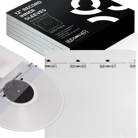 Hudson Hi-Fi Anti-Static Vinyl Record Inner Sleeves - Protective Vinyl Record Inner Sleeve 500 Pack - Protect Your LP Albums from Scratches, Dust & Dirt - Acid-Free Rice Paper Interior Disc Covers
