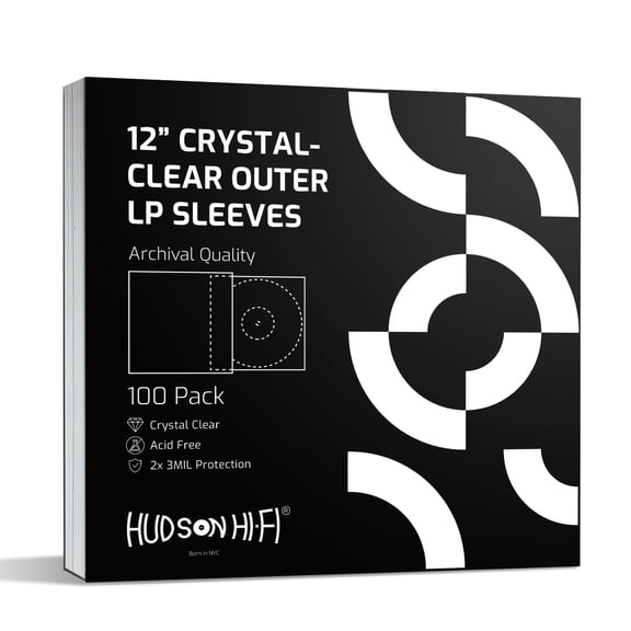 Hudson Hi-Fi Flexible Archival-Grade Vinyl Record Outer Sleeves, 100 Pack, Crystal Clear, Anti-Static, Acid-Free
