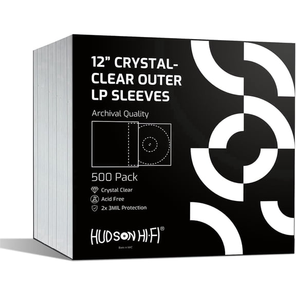 Hudson Hi-Fi Flexible Archival-Grade Vinyl Record Outer Sleeves, 500 Pack, Crystal Clear, Anti-Static, Acid-Free