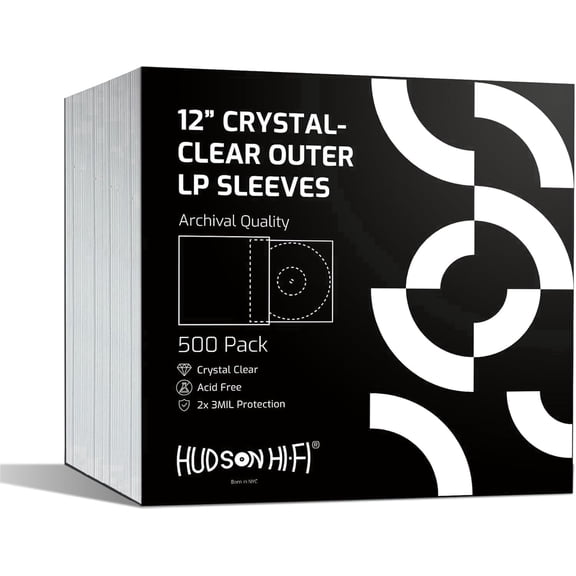 Hudson Hi-Fi Flexible Archival-Grade Vinyl Record Outer Sleeves, 500 Pack, Crystal Clear, Anti-Static, Acid-Free