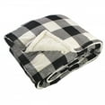 thumbnail image 1 of Hudson Home Collection Home Mink Blanket with Faux Shearling Back, Black Cream Plaid Faux Shearling, 60X80 In. (Oversize Throw), 1 of 2