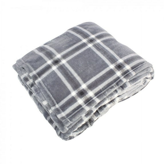 Hudson Home Collection Home Silky Plush Blanket, Gray Charcoal Plaid Fleece, 90X90 In. (Full Queen)
