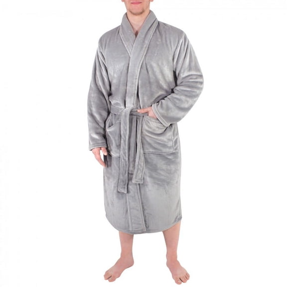 Hudson Home Collection Mens Shawl Collar Plush Robe, Gray, Small Medium (Sm)