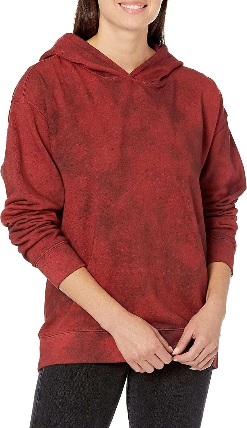Hudson Jeans Women Hoodie Cut Out Back Cabernet Fatigue Brick Red TIE DYE Size M