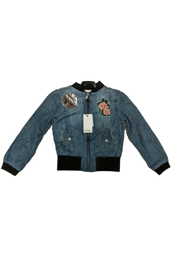 Kids Girl's 2 Piece Set Bomber Jacket and Peasant Top, BLUE - ROSE, L New with box/tags