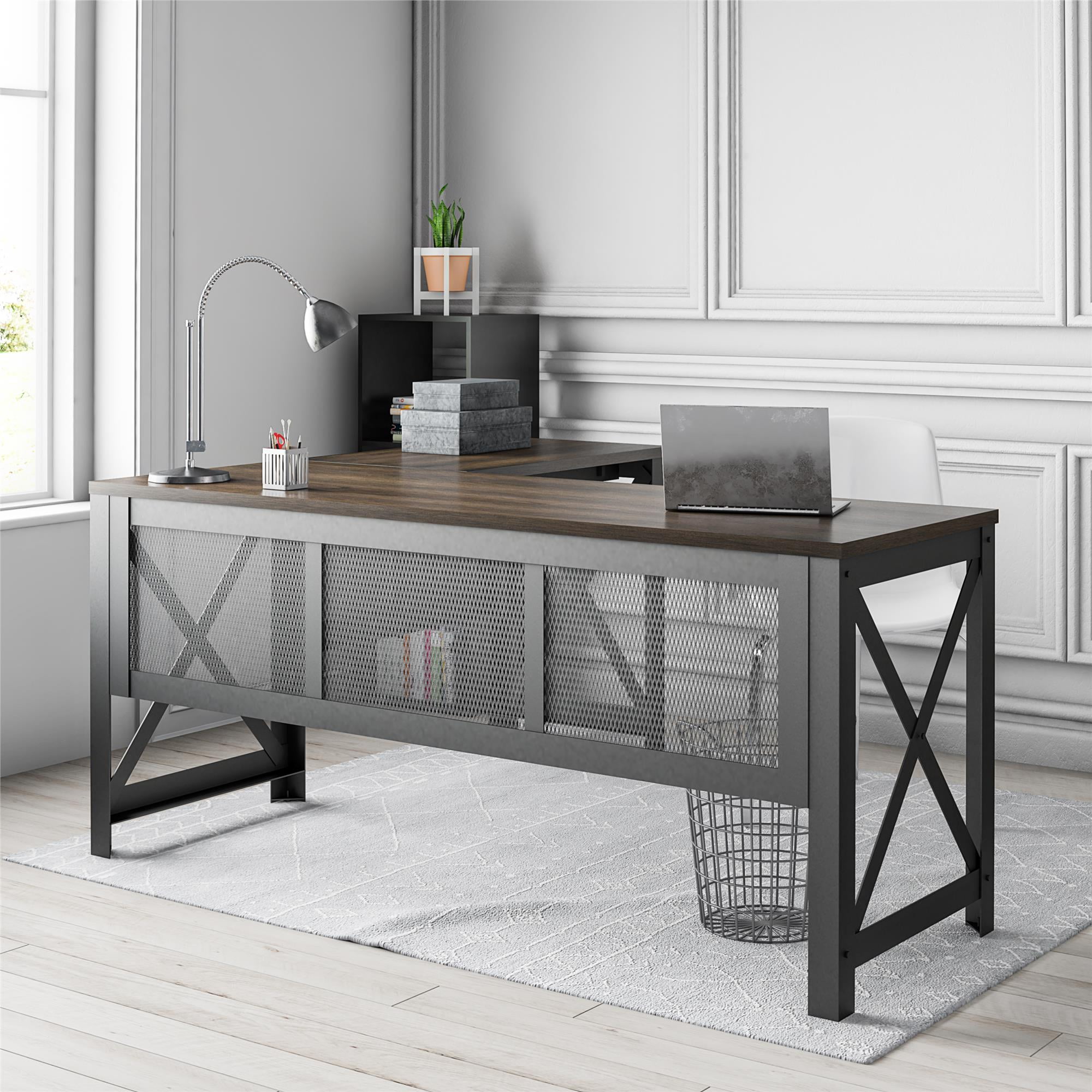 Hudson Walnut Medium Finish Corner Computer Desk