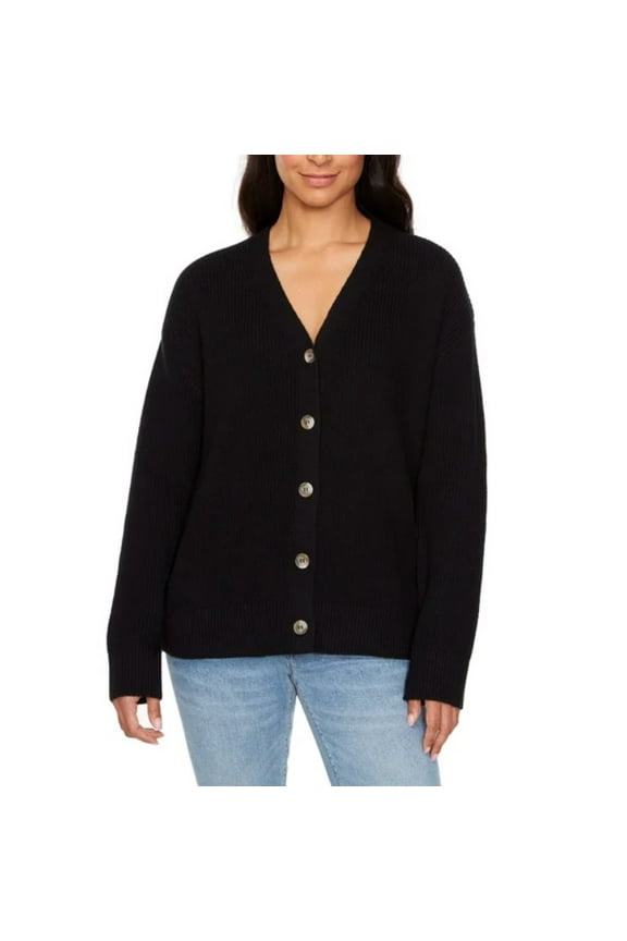 Ladies' Size Medium (8-10) Cotton Buttondown Cardigan Sweater, Black