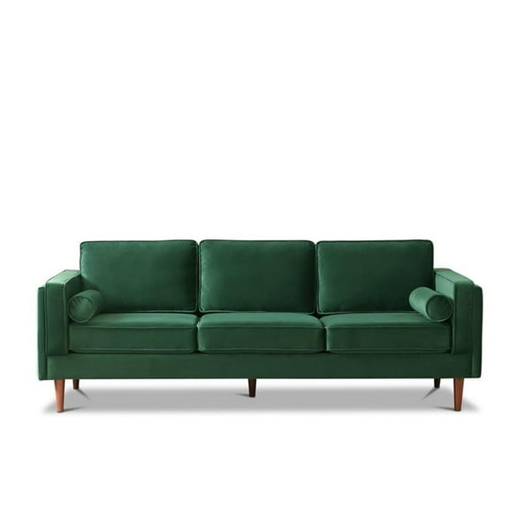 Hudson Living Room Mid Century Modern Pillow Back Velvet Sofa in Green