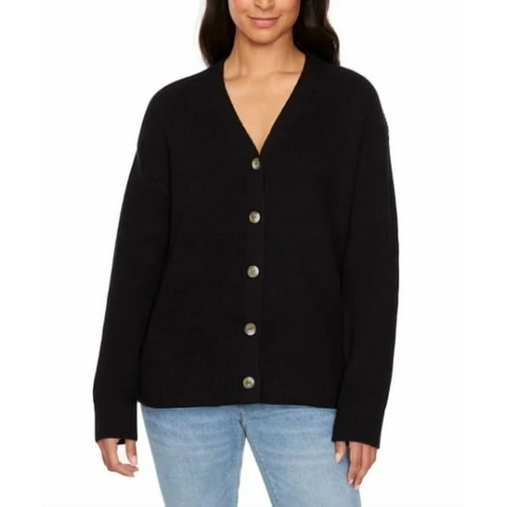 Hudson Los Angeles Women's V-Neck Cotton Cardigan | Black, X-Large