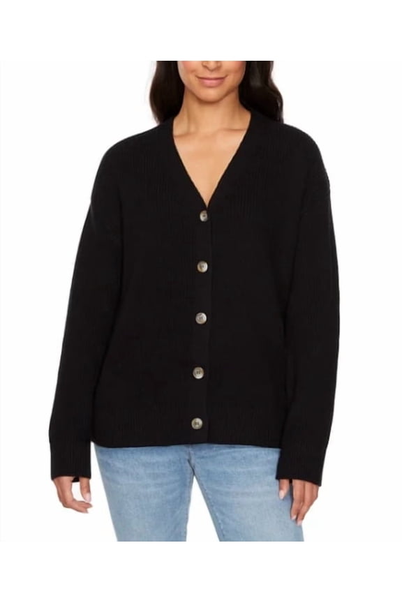Women's V-Neck Cotton Cardigan | Black, X-Large