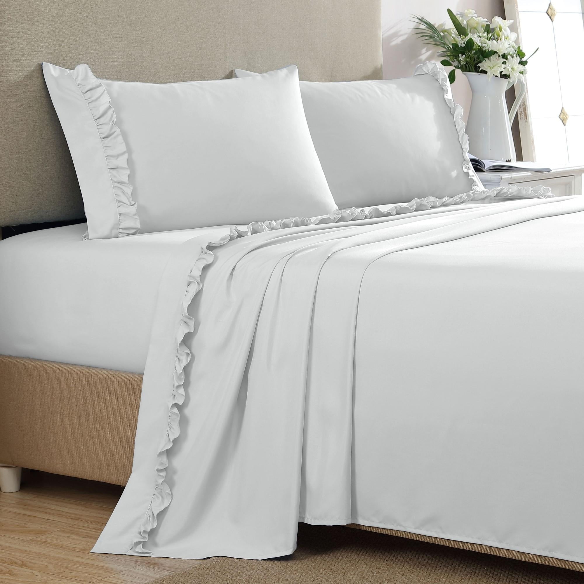 White Full Ruffle Microfiber Sheet Set with Pillowcases
