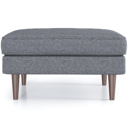 Hudson Mid-Century Square Fabric Linen Upholstered Ottoman in Dark Gray