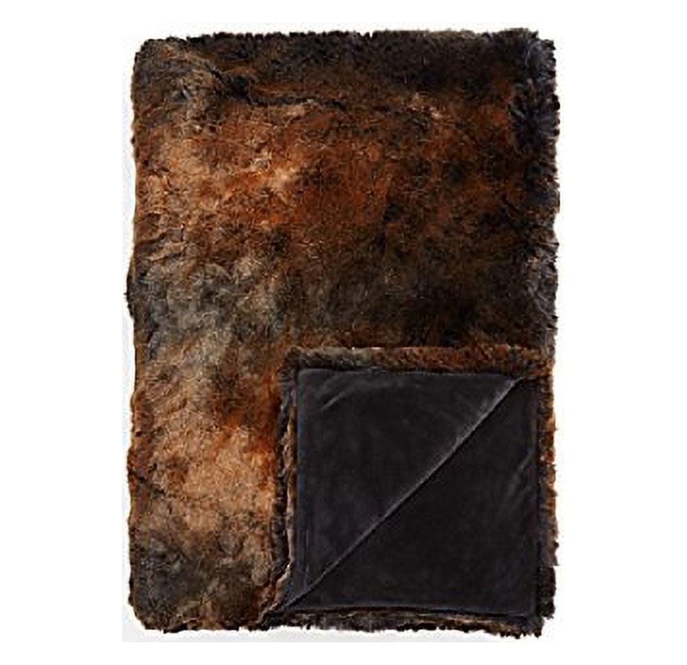 Hudson Park Frosted Faux Fur Throw, 50x70, Brown