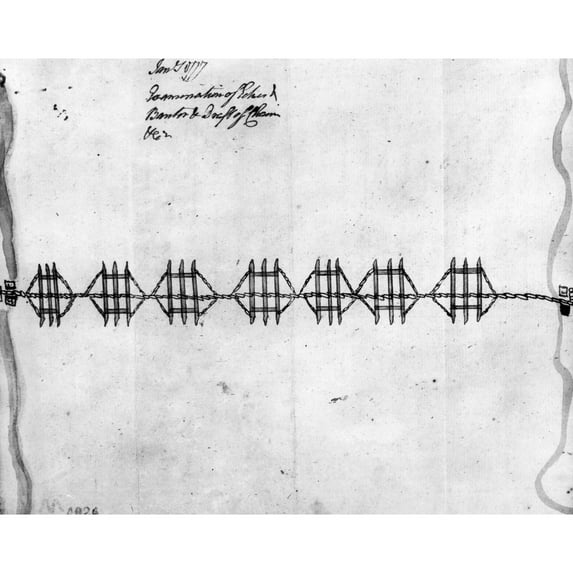Hudson River Chain C1778. Nsketch Of The Great Chain And Boom At The Bottom Of The Hudson River. Drawing C1778. Print