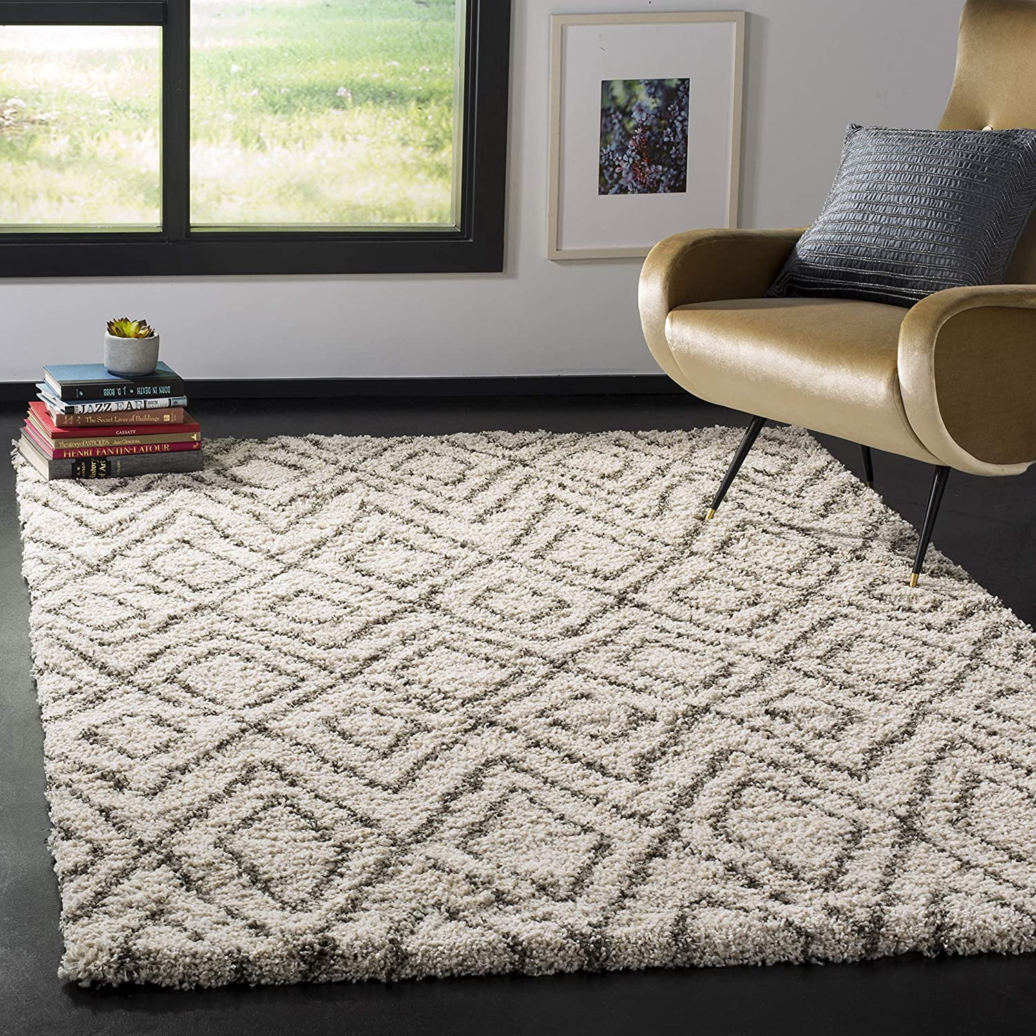 Hudson Shag Collection Area Rug - 9' x 12', Ivory & Grey, Moroccan ...