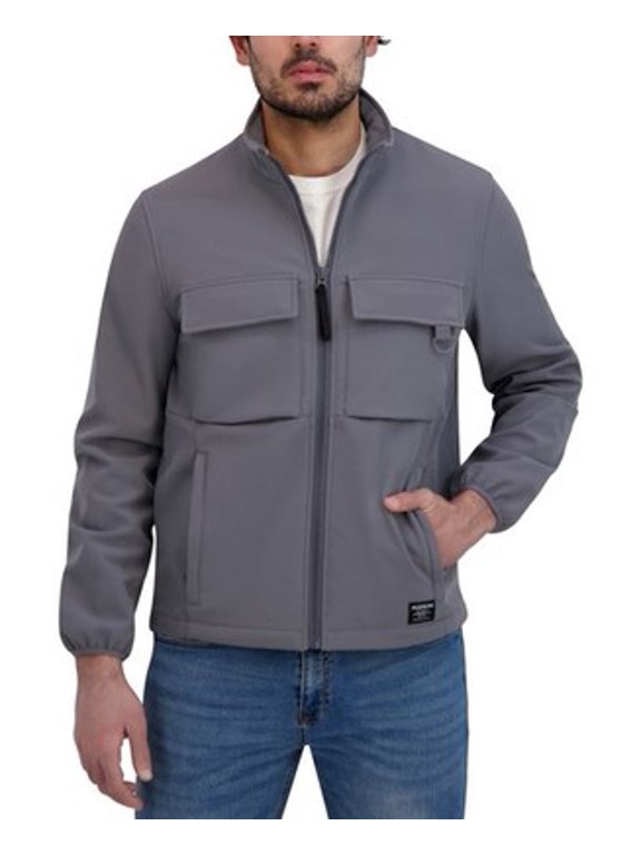 Soft Shell Utility Jacket Men's S Gray Front Zipper Closure Long Sleeves