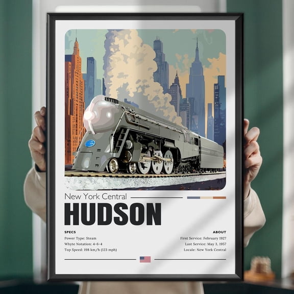 Hudson Steam Poster, Print, Wall Art, Steam Train, Locomotive, Railway UNFRAMED PAPER POSTER, Home Decor, Vintage Gift, Living Room Dercor