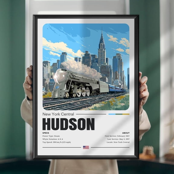 Hudson Steam Poster, Steam Train Wall Art, Unframed Paper Poster 8x10in