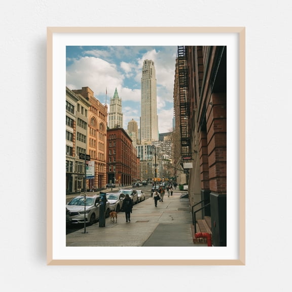 Hudson Street, Tribeca - Manhattan New York Photography Cityscape Architecture Skyline Street Photography Travel Poster Vintage Oak Framed Wall Art Print 6 x 8 inches