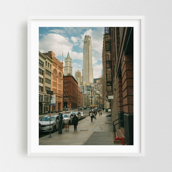 Hudson Street, Tribeca - Manhattan New York Photography Cityscape Architecture Skyline Street Photography Travel Poster Vintage White Framed Wall Art Print 12 x 16 inches