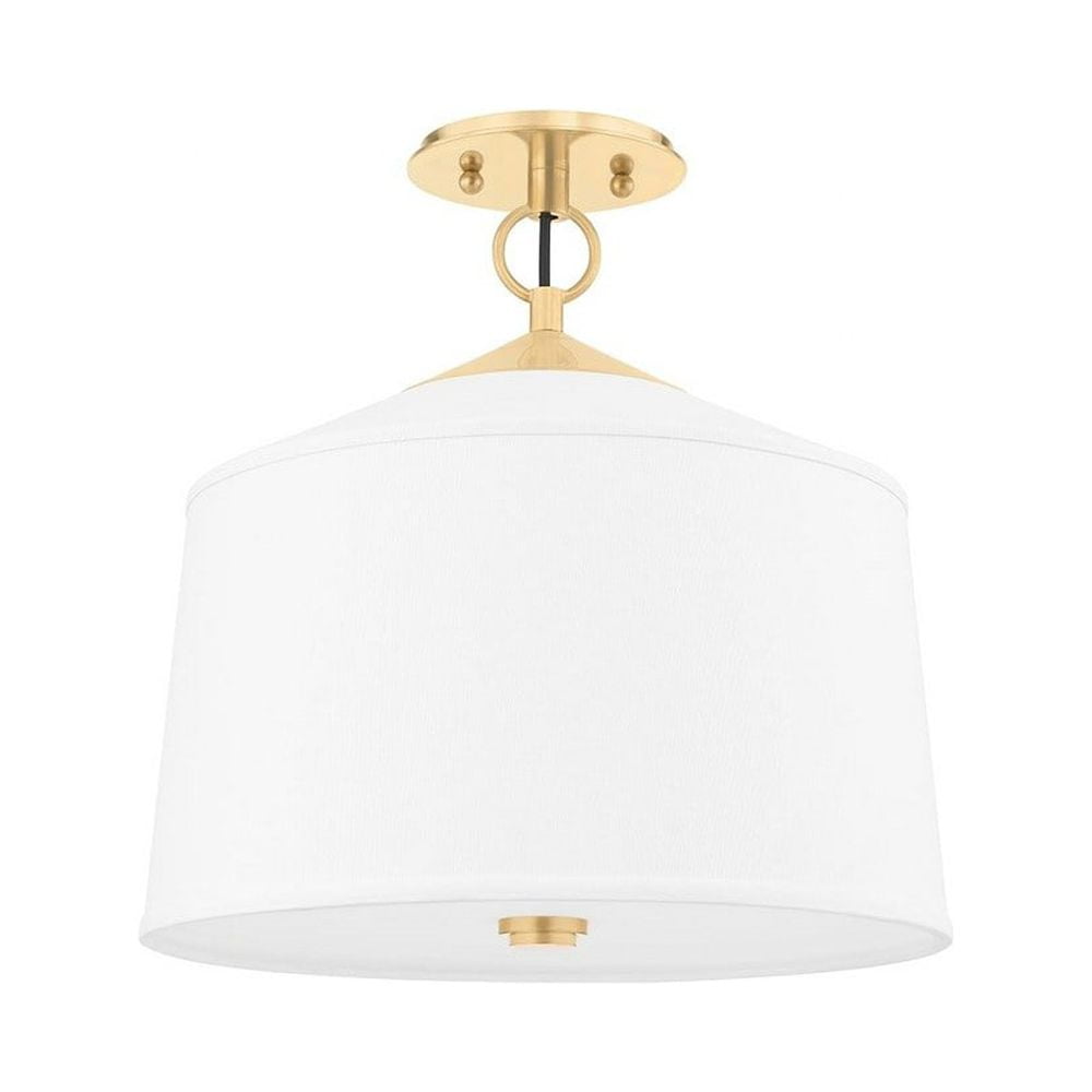 Aged Brass 14" Drum Semi-Flush Mount with Linen Shade