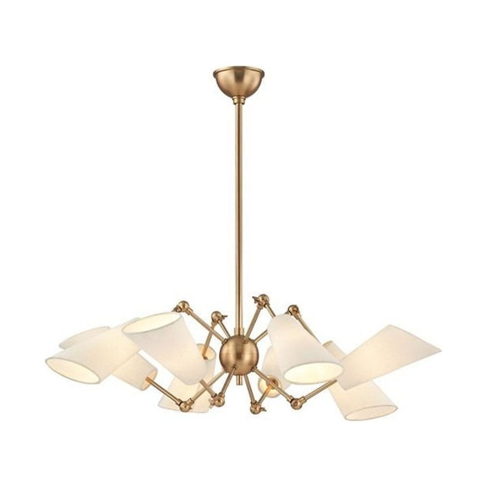 Elegant Aged Brass 8-Light Chandelier with Off-White Linen Shades
