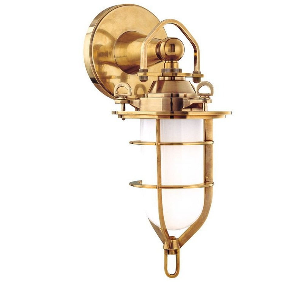 New Canaan Aged Brass 1-Light Bathroom Sconce with Opal Glass Shade
