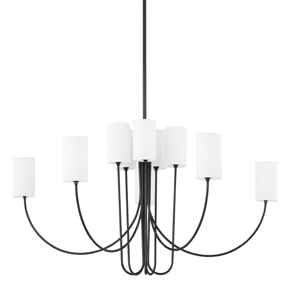 Elegant Old Bronze 10-Light Chandelier with Belgian Linen Shades