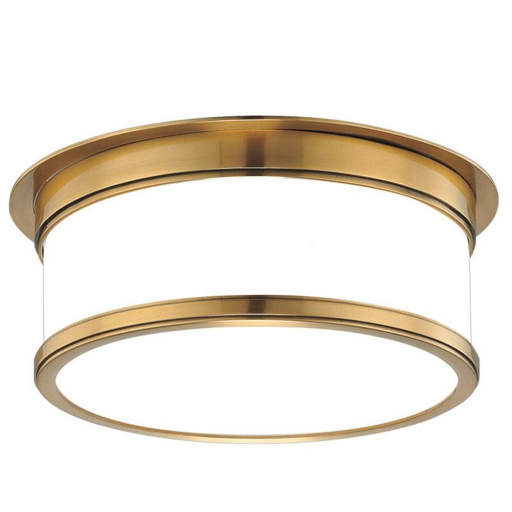 Geneva Aged Brass Dual-Light Flush Mount with Opal Glass Shade