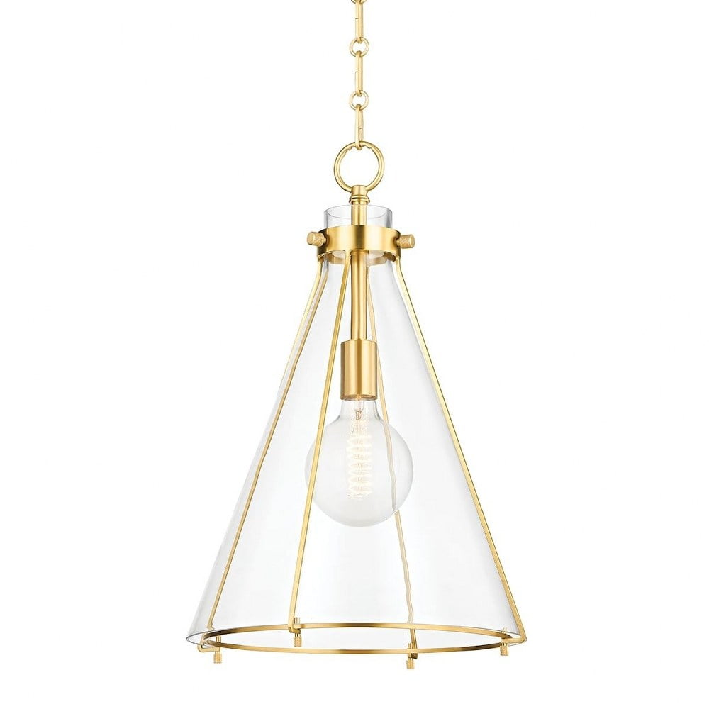 Eldridge Contemporary Aged Brass 1-Light Incandescent Pendant with Conical Glass Shade