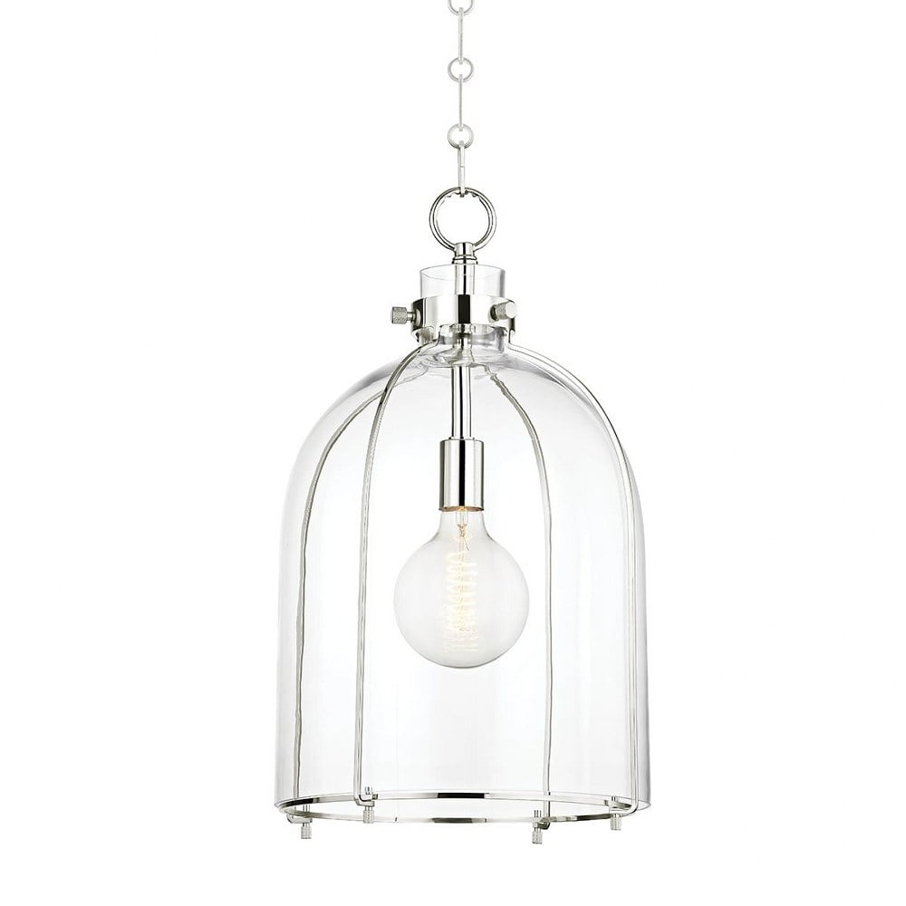 Eldridge Polished Nickel Dome Pendant with Glass Shade