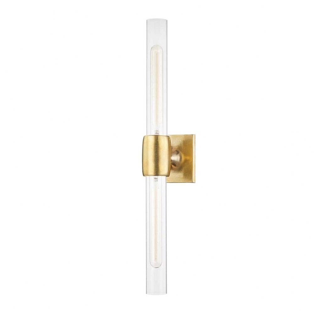 Elegant Aged Brass 2-Light Wall Sconce with Clear Glass Shade