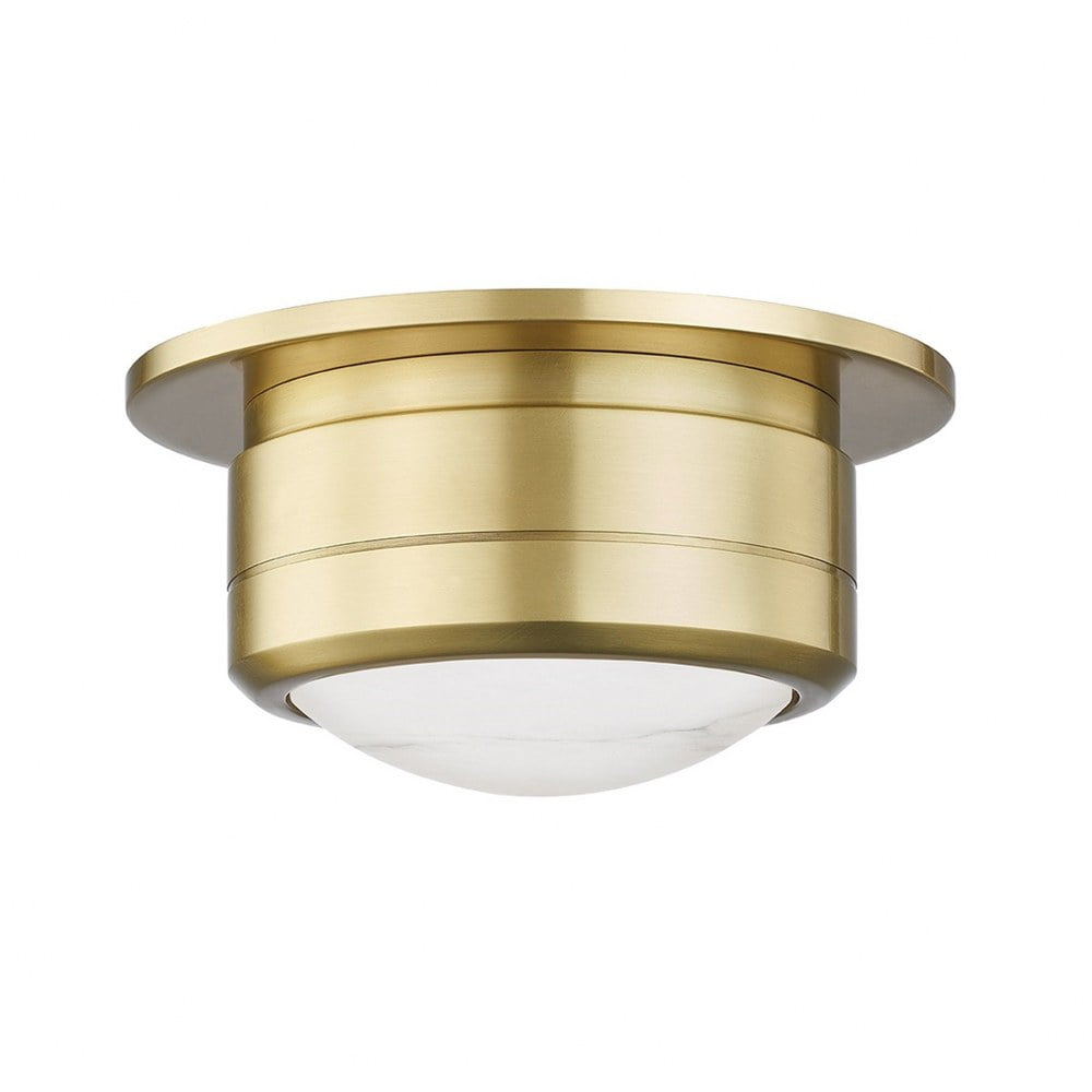 Aged Brass Spanish Alabaster LED Flush Mount Light