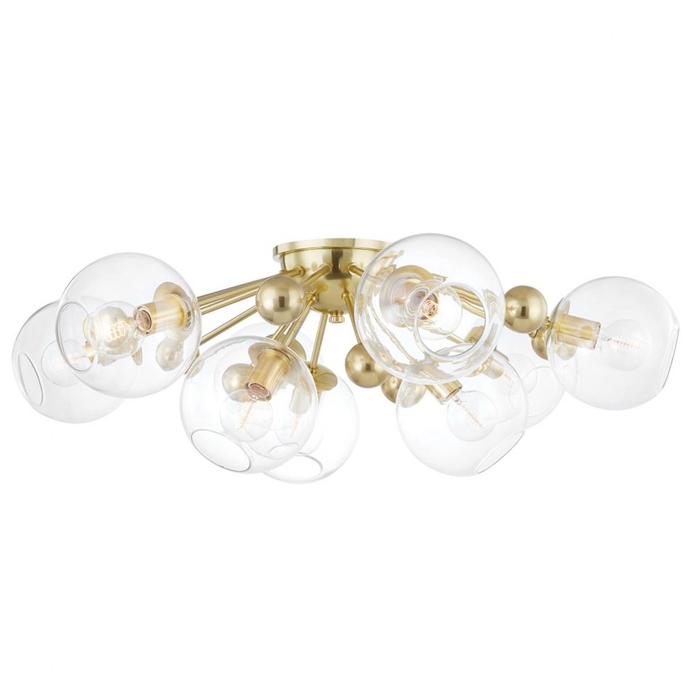Aged Brass 9-Light Clear Globe Flush Mount Ceiling Fixture