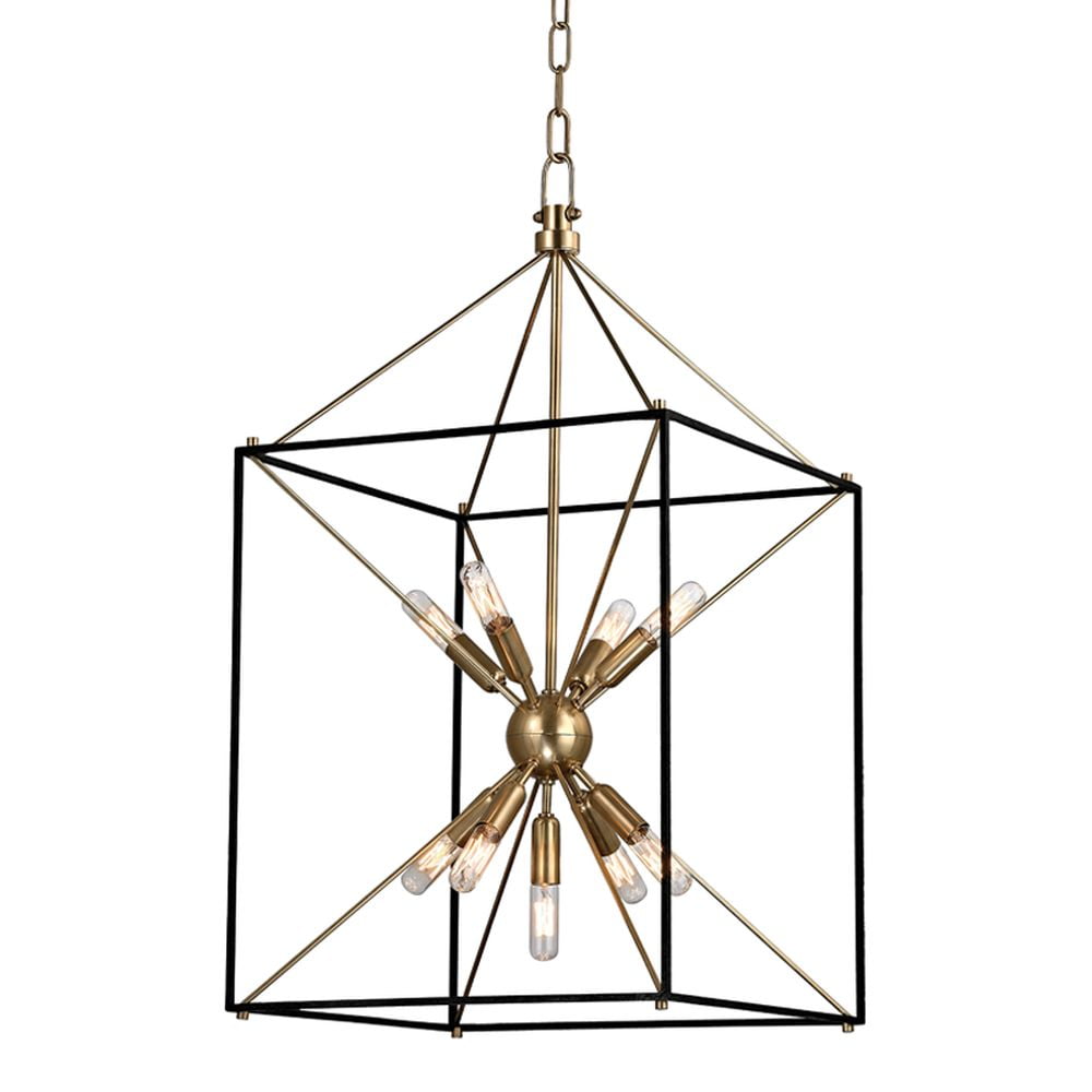 Astralis 9-Light Aged Brass Starburst Chandelier with Crystal Accents